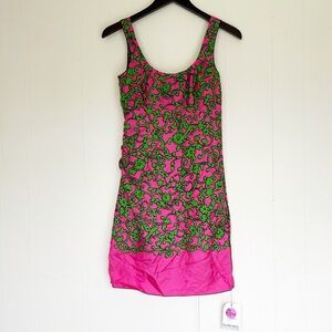NWT MARC JACOBS Black Label Vibrant Pink Green Vintage Retro Silk Dress 0